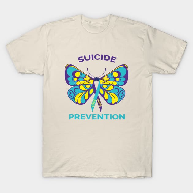 Suicide Prevention Awareness Butterfly Ribbon T-Shirt by mstory